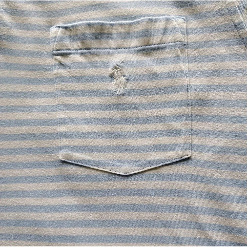 Polo Ralph Lauren Polo Shirt Men Large Blue Striped White Pony Preppy Casual